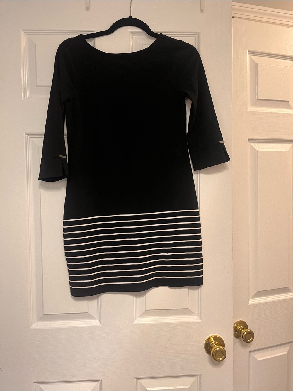 White House Black Market Black Dress with White Striped Hem